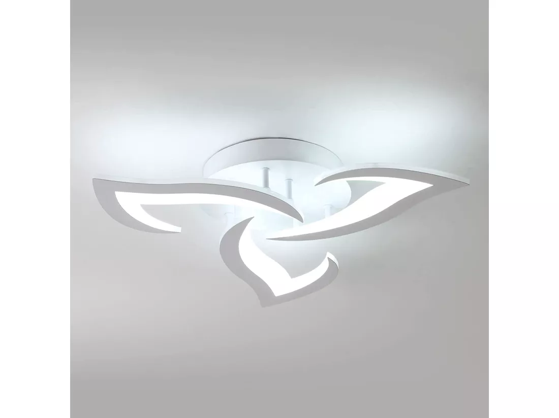 Plafonnier led moderne 3 têtes, 36w 3060lm, 50*50*9.5cm, blanc, acrylique