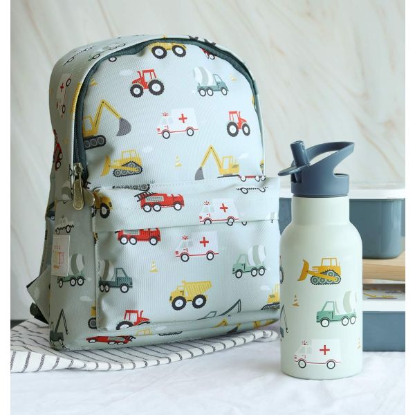 A Little Lovely Company RVS Drinkfles - Vehicles - 350 ml - Lichtblauw