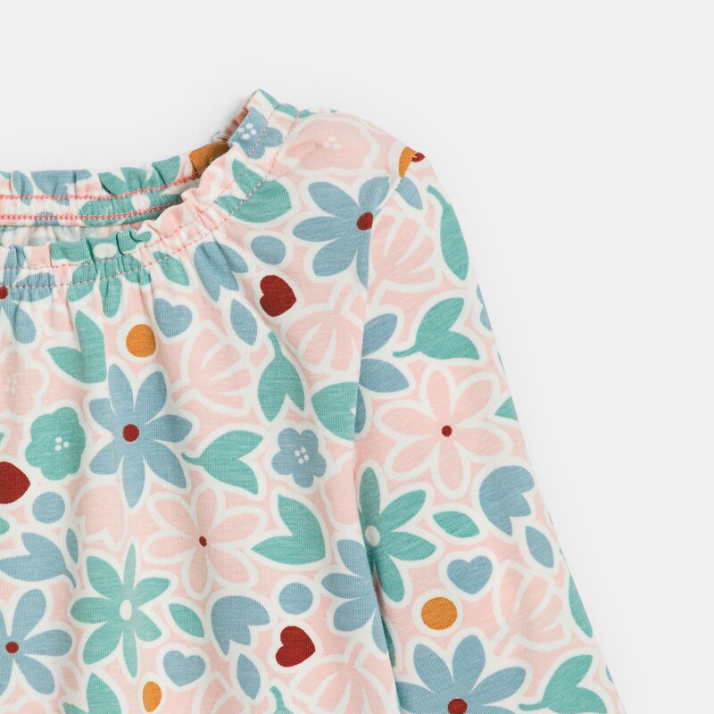 Blouse col élastiqué fleurie rose bébé fille Gris ou noir
