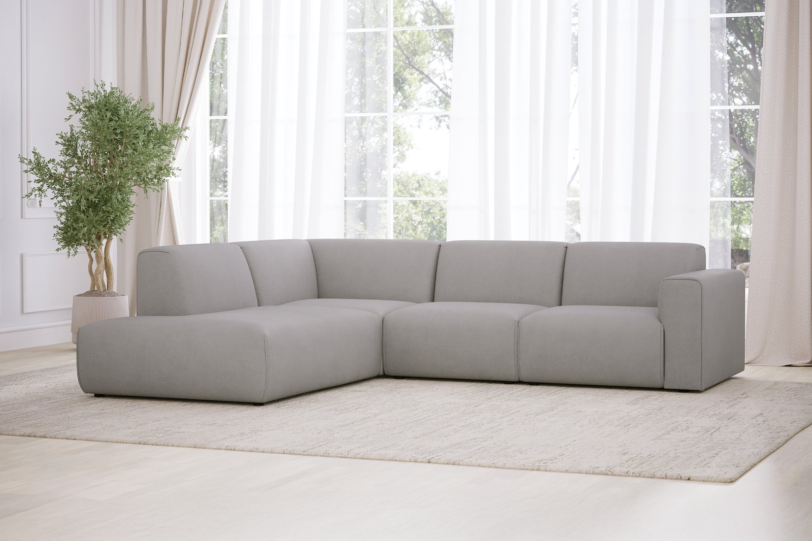 Monaco Lux 2,5-seter med åpen ende venstre Tekstil Brego 7 Light Grey med sorte ben. Lux komfort.