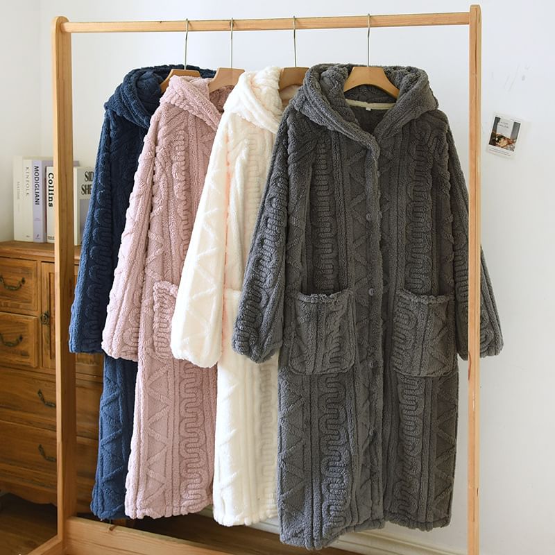 Somnus - Bijpassende jacquard fleece pyjamajas met capuchon en knoopjes (verschillende ontwerpen)