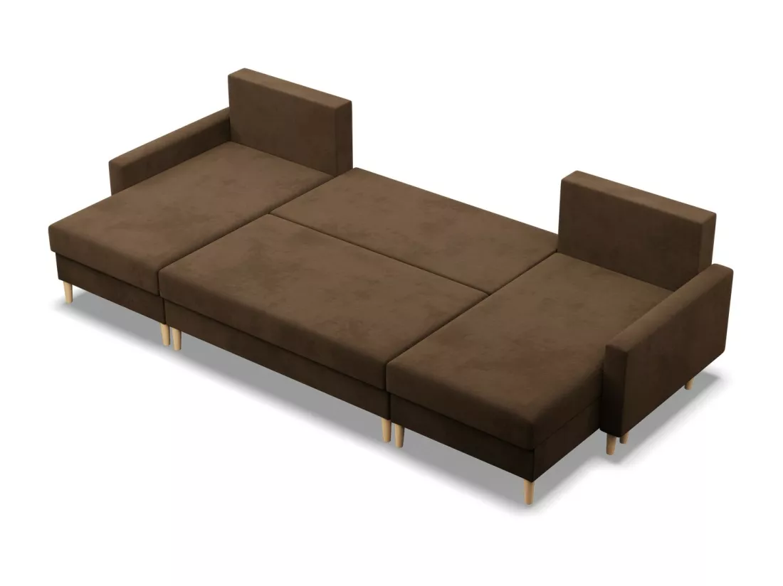 Grand Canapé d'angle en U avec fonction sommeil, Coussin réversible, Brun