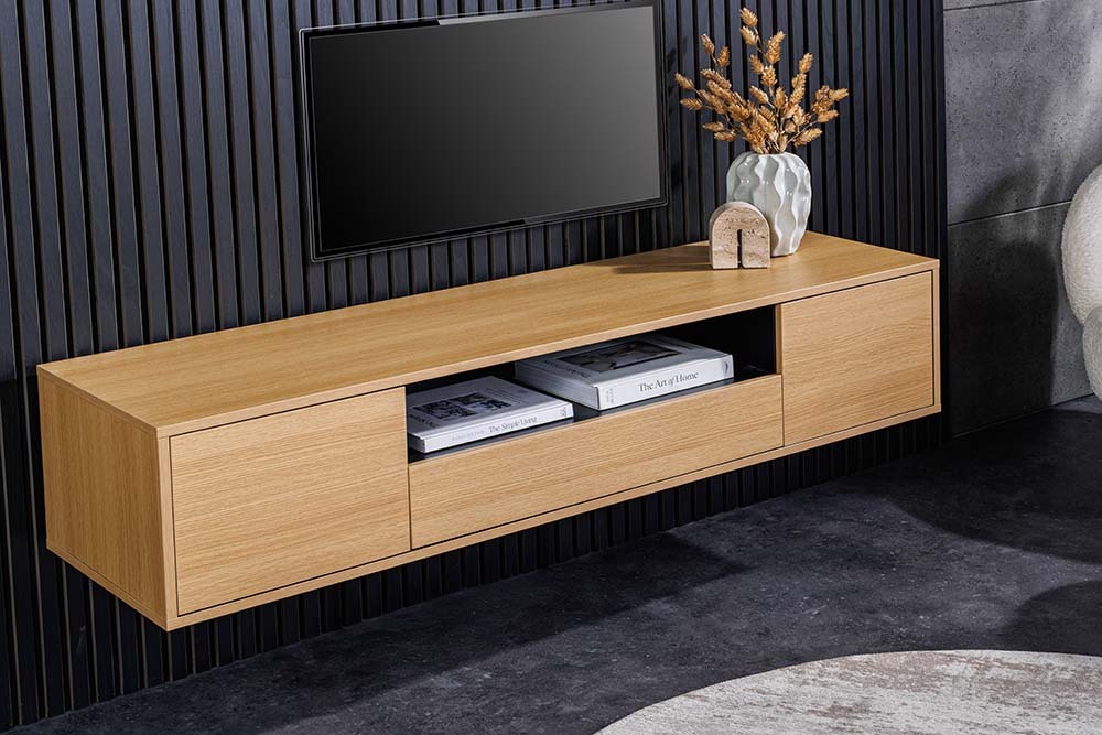 Hängendes TV-Board LOFT 150cm natur schwarz fünf Fächer mit Schublade