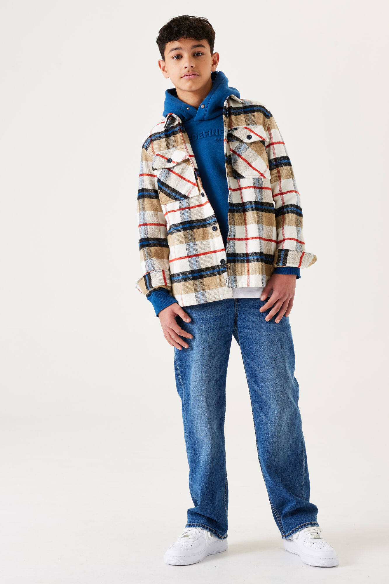 Garcia geruit overhemd beige/blauw/rood