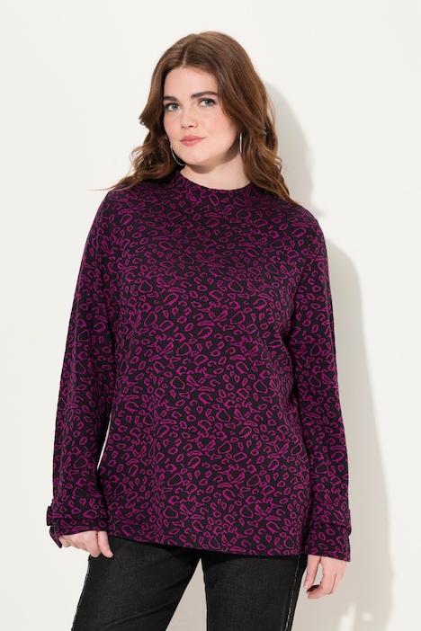 Sweatshirt, Leomuster, Stehkragen, Langarm