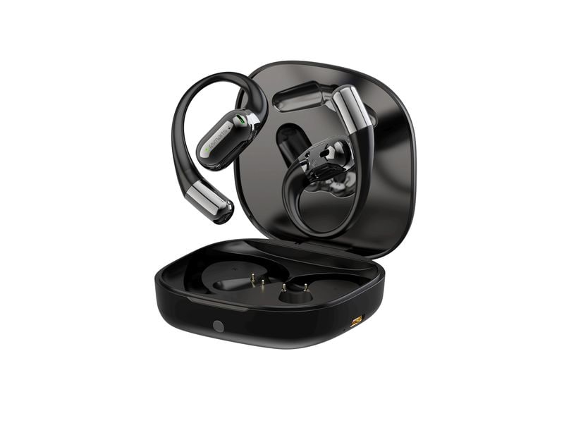 4smarts Open-Ear Bluetooth Kopfhörer SkyBuds AI Screen, Sch Offene, kabellose Bluetooth-Kopfhörer mit smarter Ladeschale
