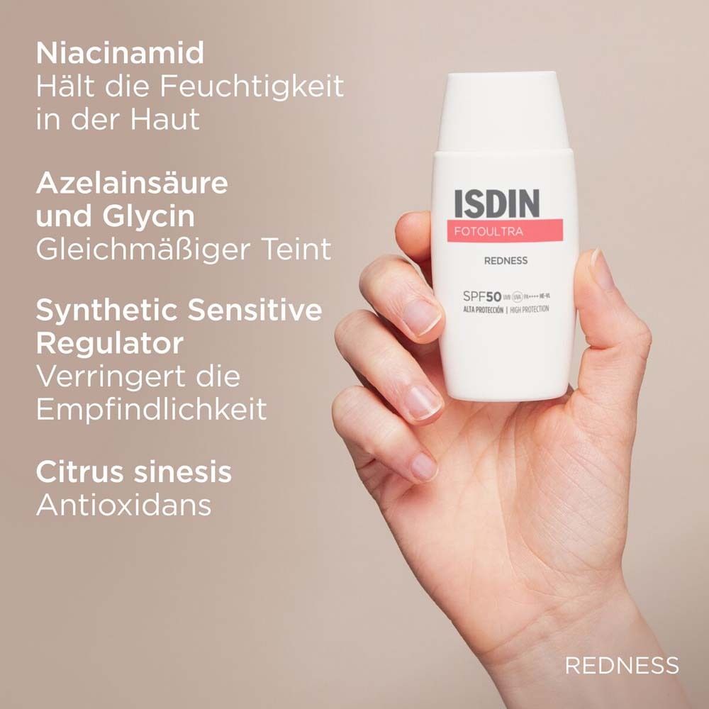 ISDIN Fotoultra Redness Sonnencreme Gesicht LSF50 bei sehr empfindlicher Haut, Rosazea und Couperose
