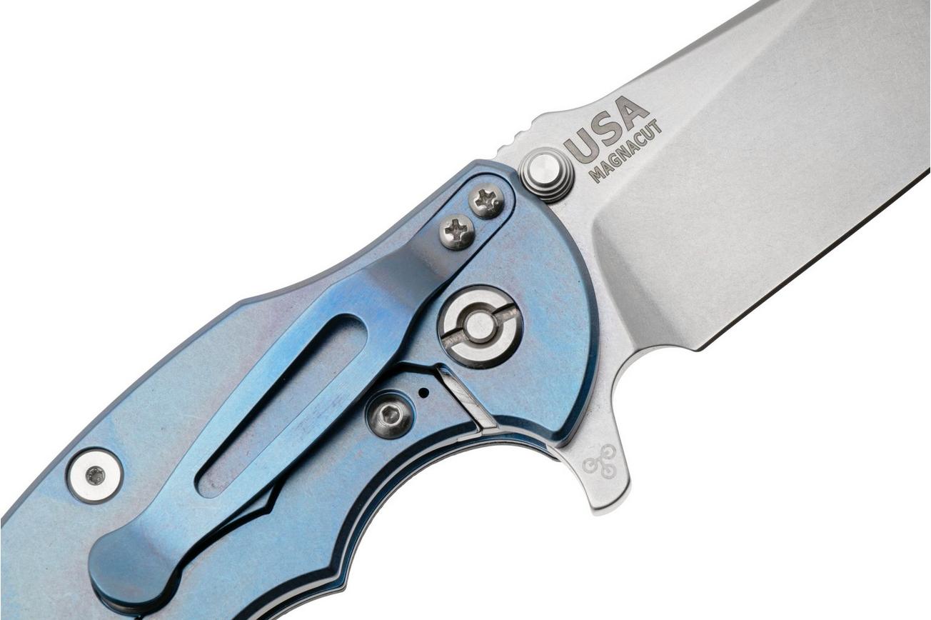Rick Hinderer Jurassic Slicer, Hollow Ground Magnacut, Blue Stonewashed, Blue/Black G10, zakmes