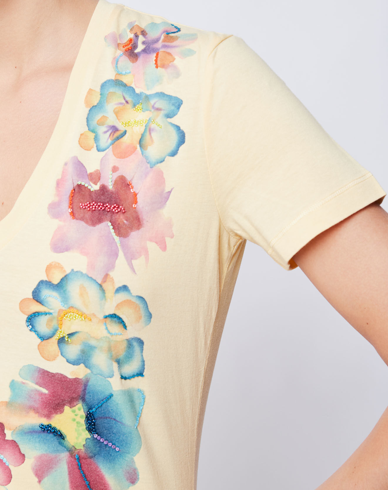 John Galliano T-Shirt imprimé avec perles jaune/multicolore