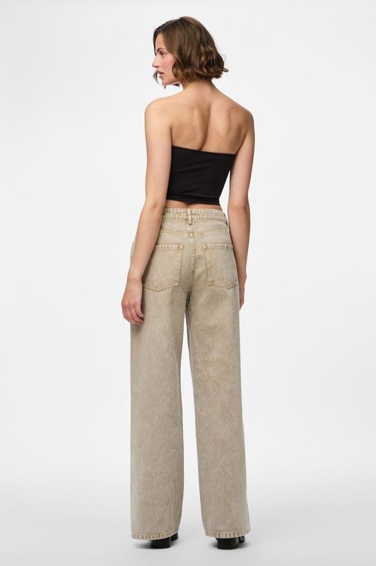 Pieces - Pcfay Mw Wide - Denim Jeans - Sandshell - Dames