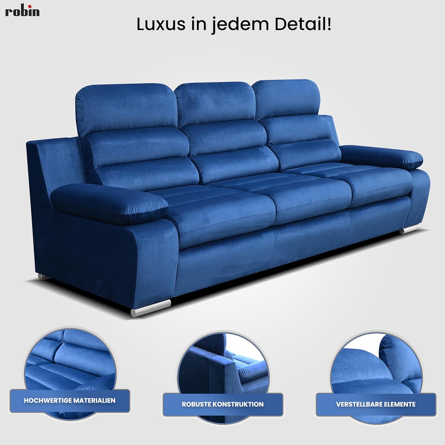 Robin Inspire Amber Sofa 3-Sitzer mit Schlaffunktion Schlafsofa Schlafcouch für Wohnzimmer Bettsofa für Schlafzimmer Couch Sofas & Couches mit Bettfunktion 238 x 96 x 95 cm Kronos Stoff Creme