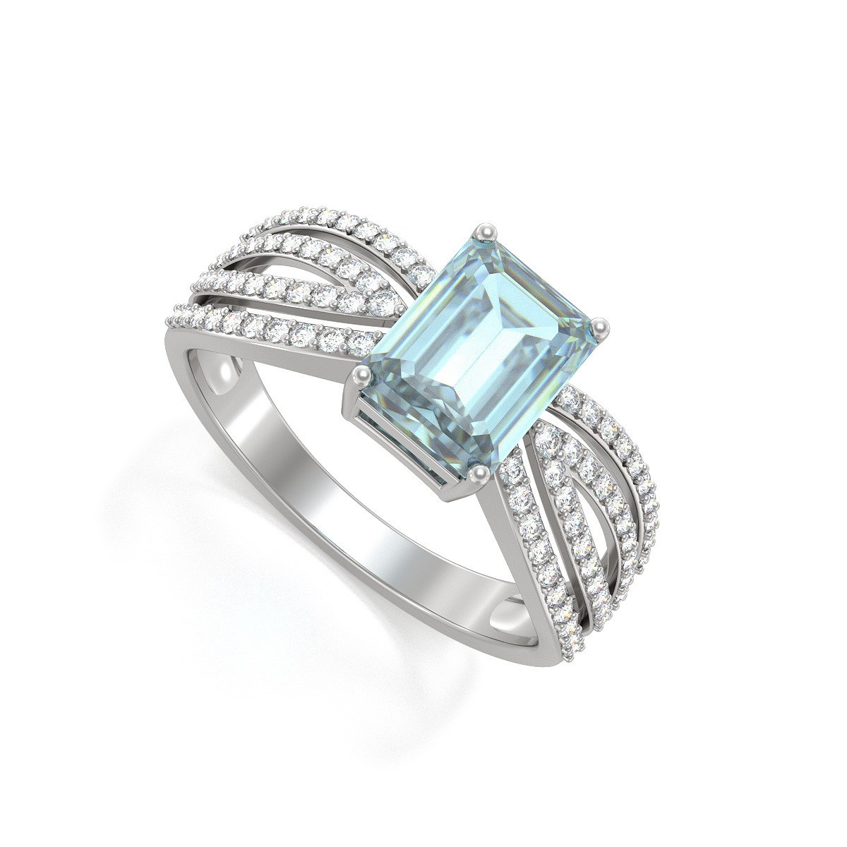 Bague Aigue-Marine et diamants sur Argent 925 2.97grs