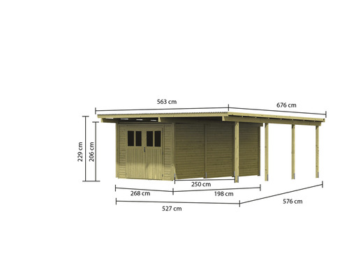 Dubbele carport Karibu Eco 3 met geïntegreerde berging, 11 m², 527 x 576 cm, drukgeïmpregneerd