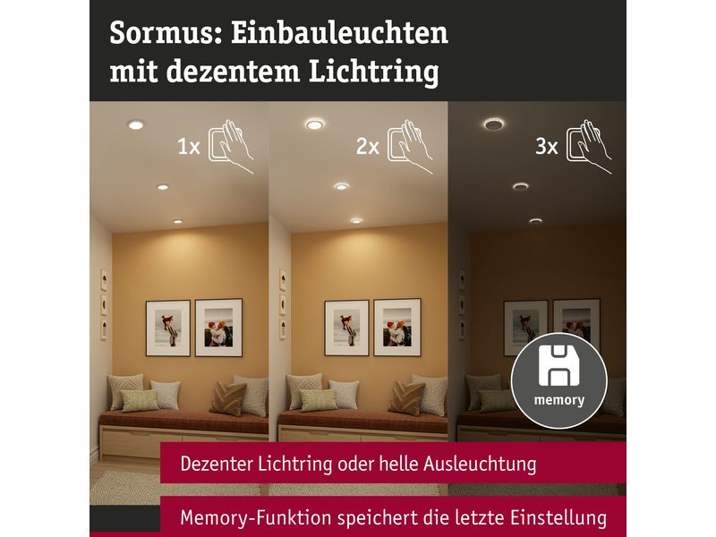 Paulmann Einbauleuchte LED Sormus 3er-Set Weiss Atmosphärische Lichtgestaltung im Bad