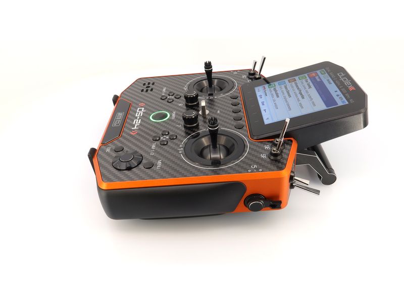 Jeti Fernsteuerung DS-24II Carbon Line Orange 24 Kanal, Dup Professioneller 24-Kanal-Sender mit Geber auf Rückseite und Carbon-Frontplatte