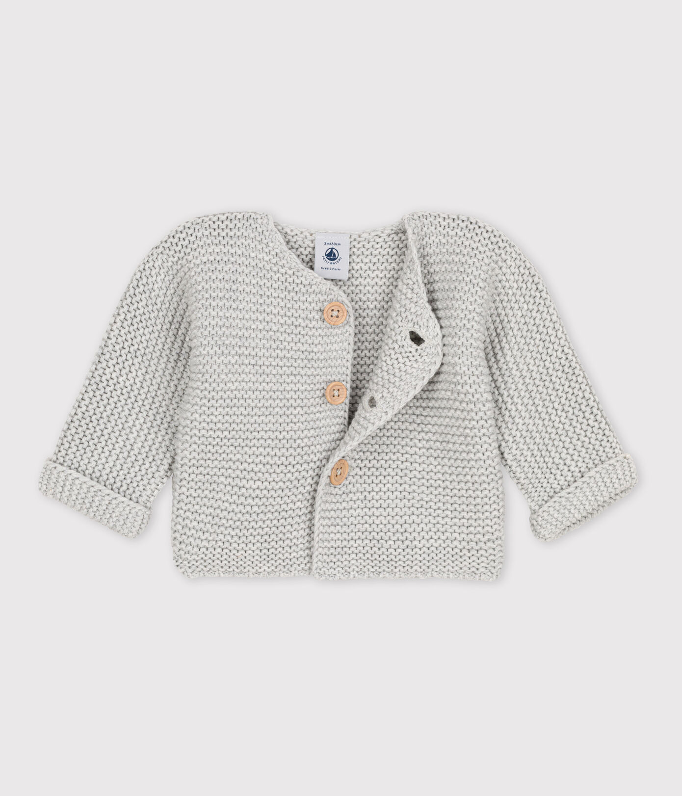 Cardigan bébé tricot point mousse en coton
