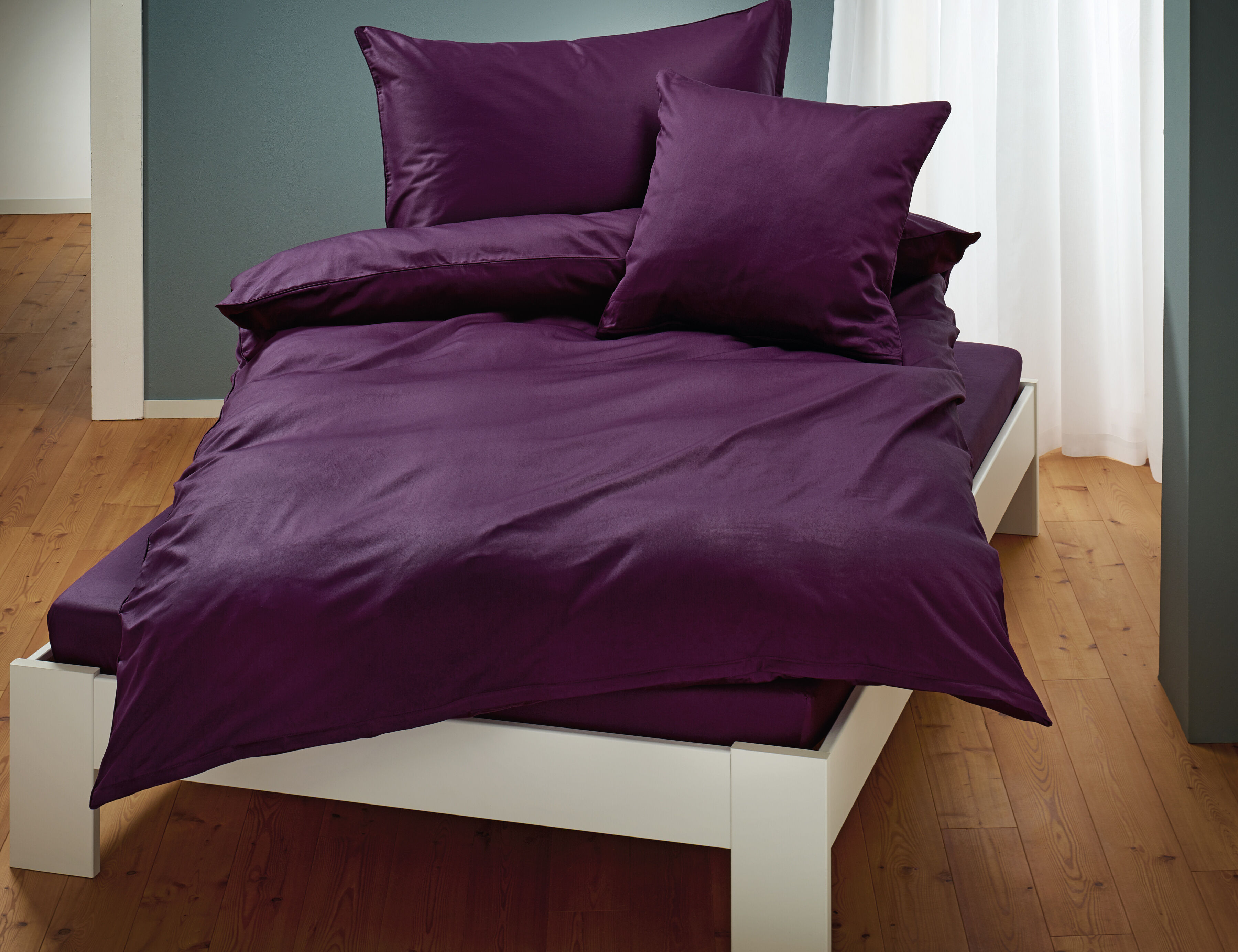 Uni Satin Bettwäsche mit Biese