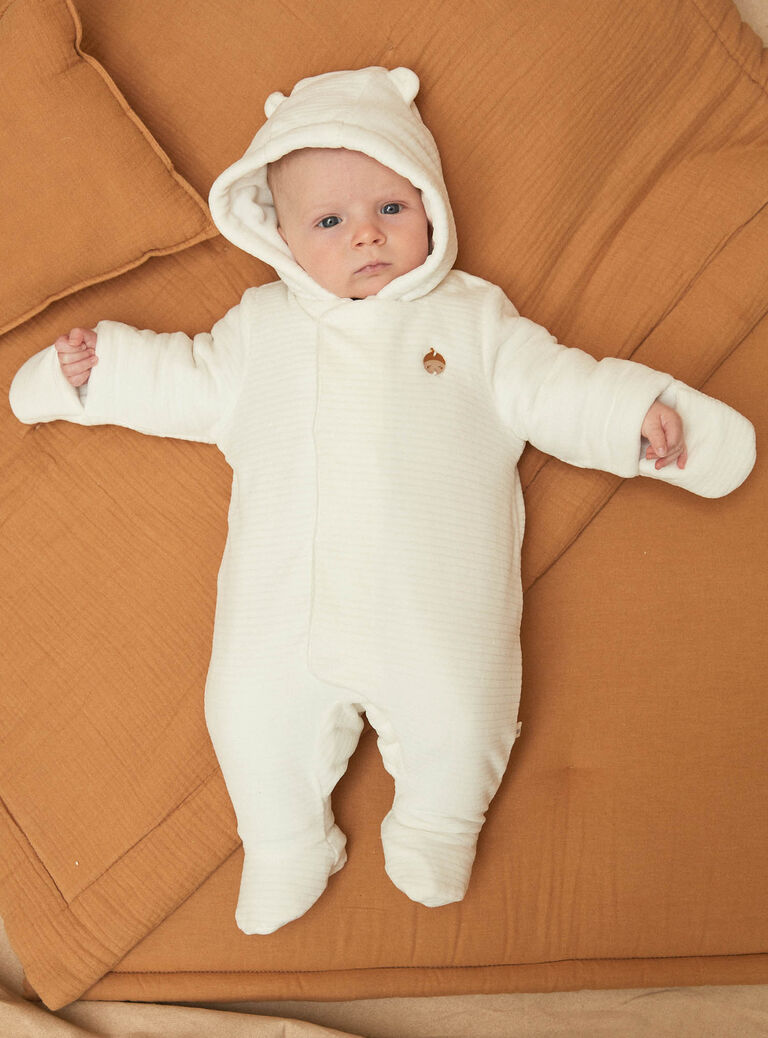 Combi-pilote écrue en velours côtelé à capuche