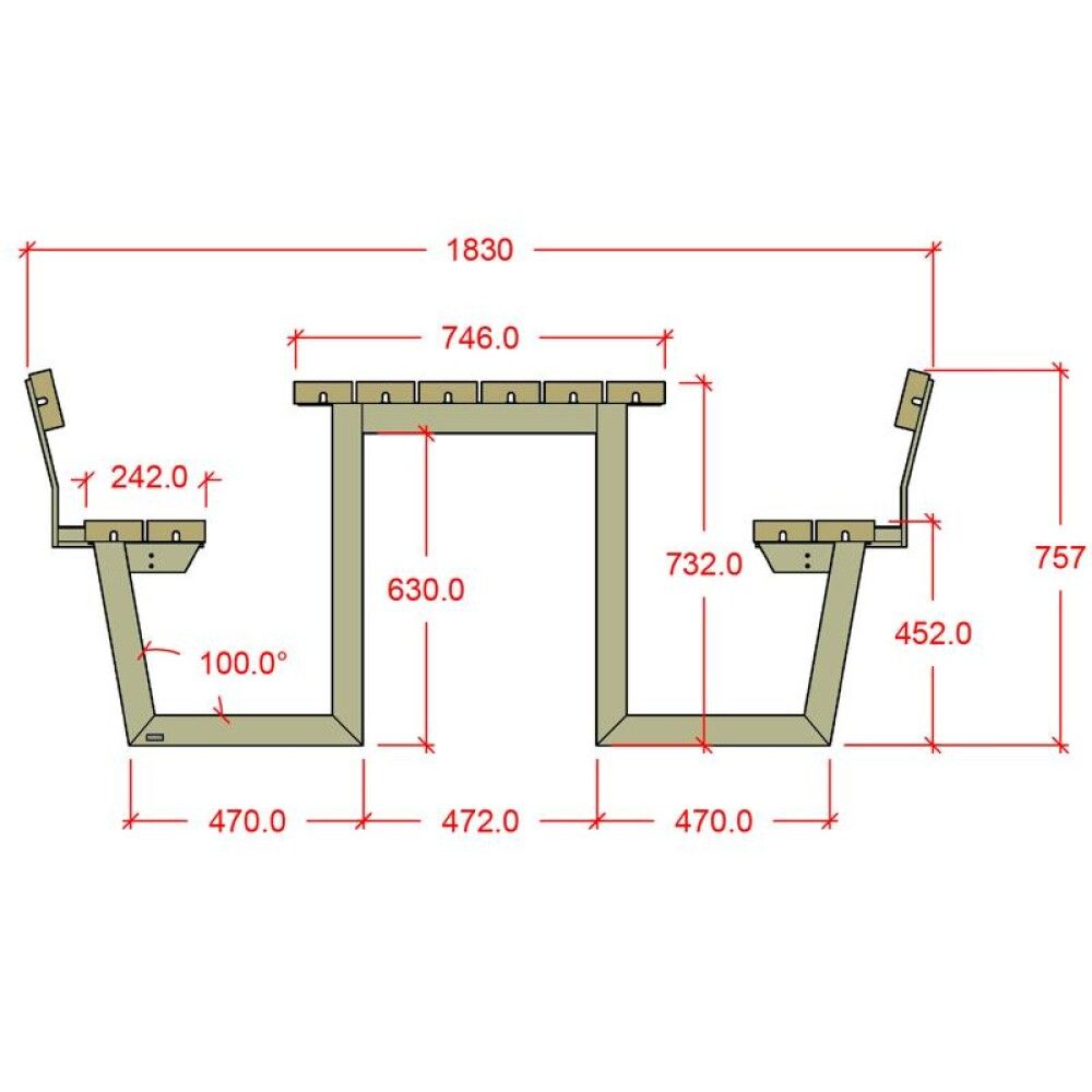 HAGEMØBEL PLUS BORD/BENKESETT WEGA RETEX 2 RYGGSTØTTER 204X76CM GRÅ