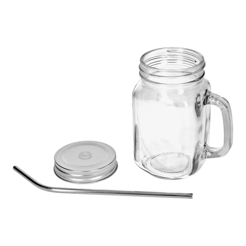 Glasskopp med lokk og sugerør 480 ml