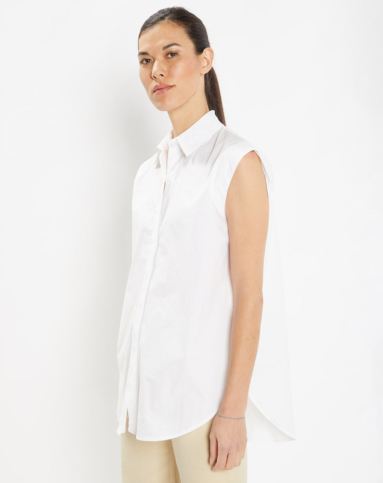 Galeries Lafayette Chemise sans manches en Popeline de Coton Push blanche