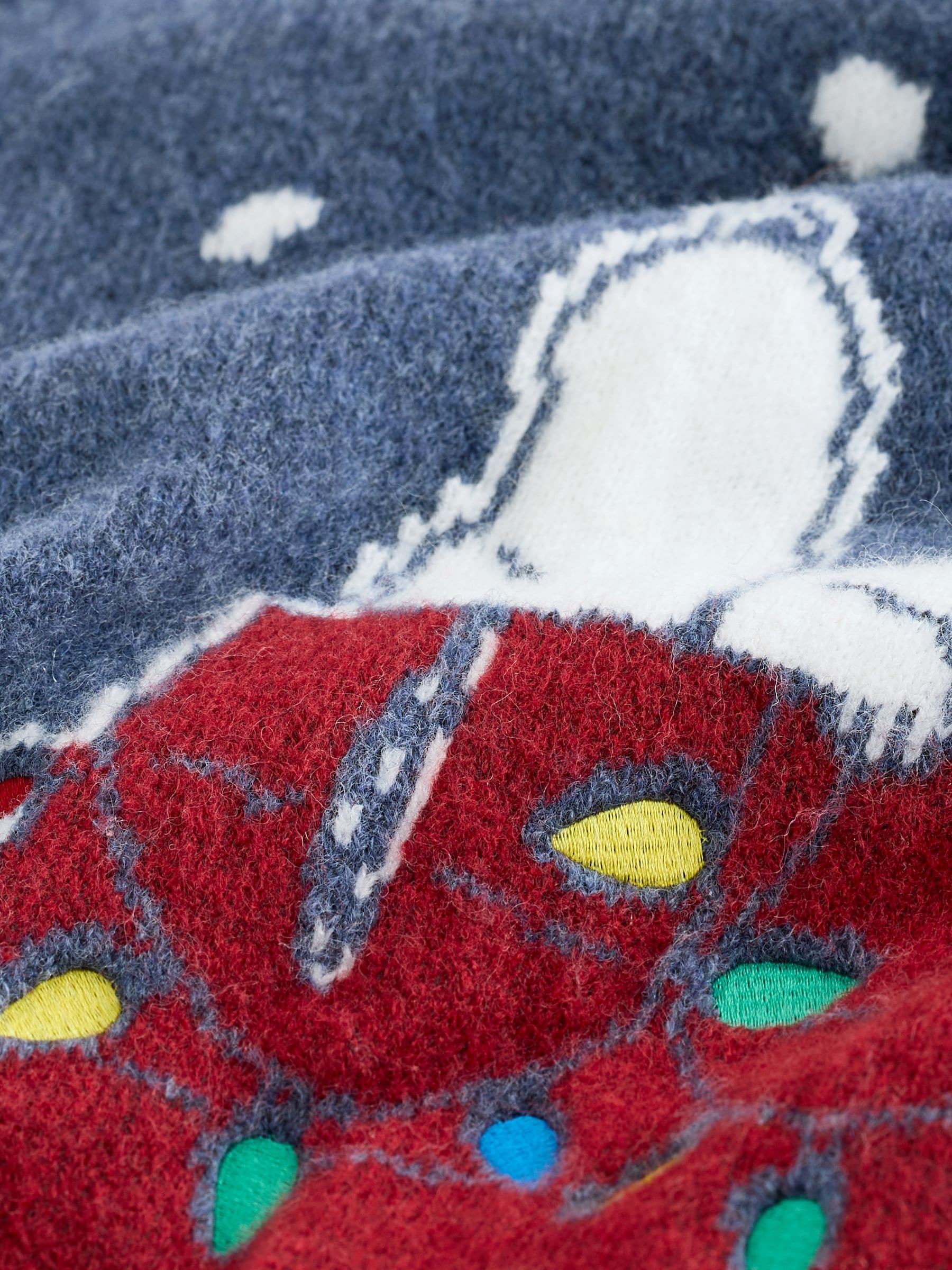 Blauw - Regular Fit Snoopy Christmas Crew Neck Jumper with Wool