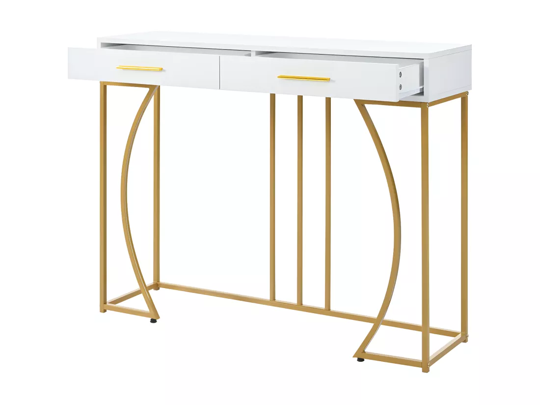 Console avec 2 tiroirs - style moderne - Blanc & Doré