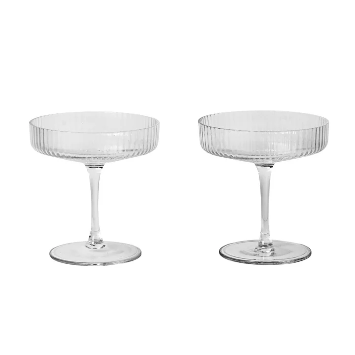 Ferm Living - Ripple Champagnerglas (2er-Set), smoked grey