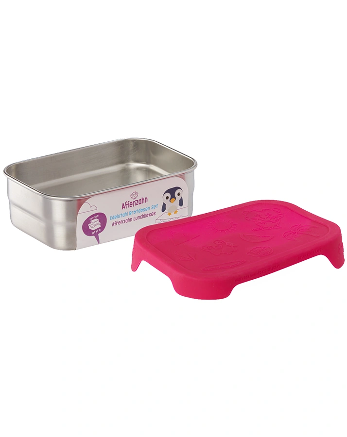 Edelstahl-Brotdose EULE 4-teilig in silber/pink