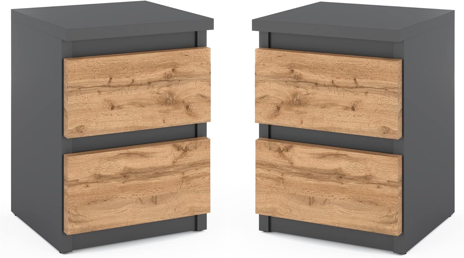 MRBLS Nachttisch 2er Set Nachtschrank Nachtkommode Modern Möbel mit Schubladen Kommode Holz Schubladenschrank für Ihr Schlafzimmer (Grau Matt - Wotan) – 30 x 43 x 32,5 cm (B/H/T)
