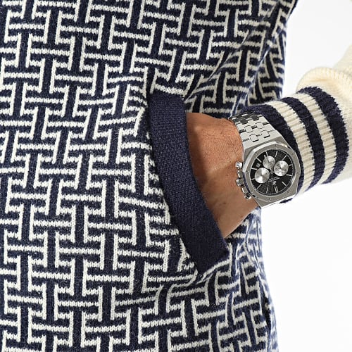 Pull Boutonné Bleu Marine Beige