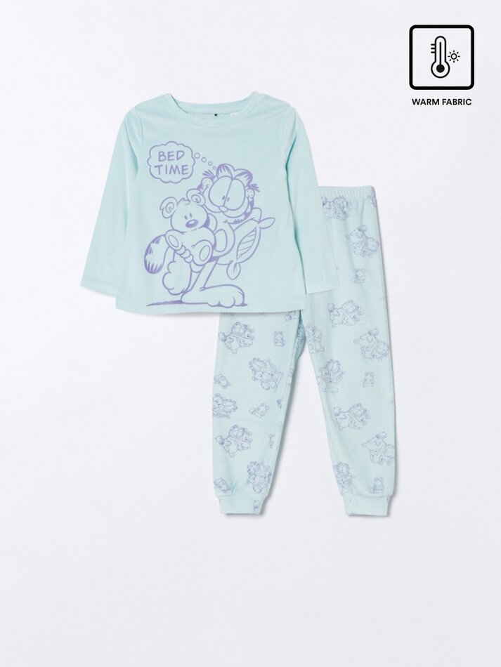 Conjunto de pijama de veludo Garfield - Nickelodeon - Azul-turquesa