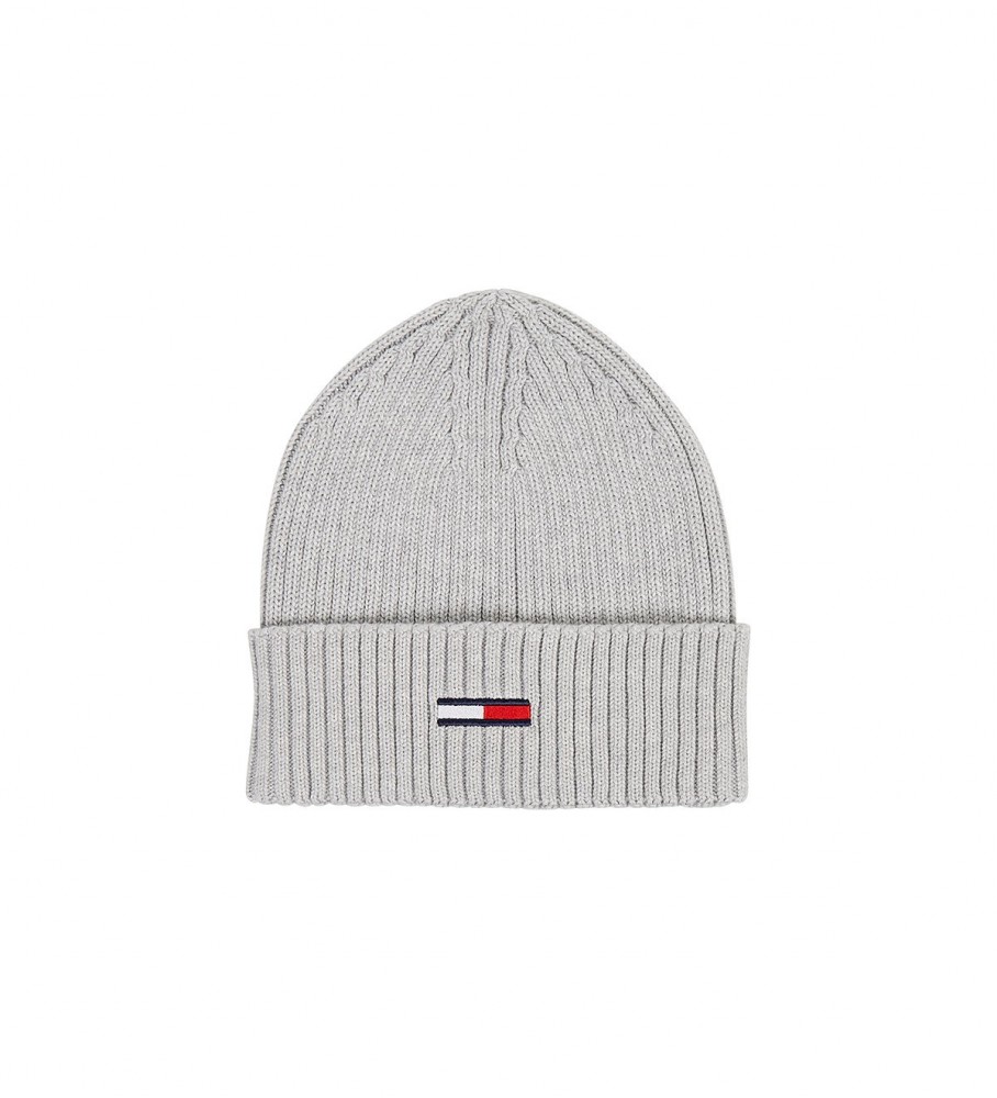 Gorro de malha elástica Tommy Jeans com logotipo bordado, cinza