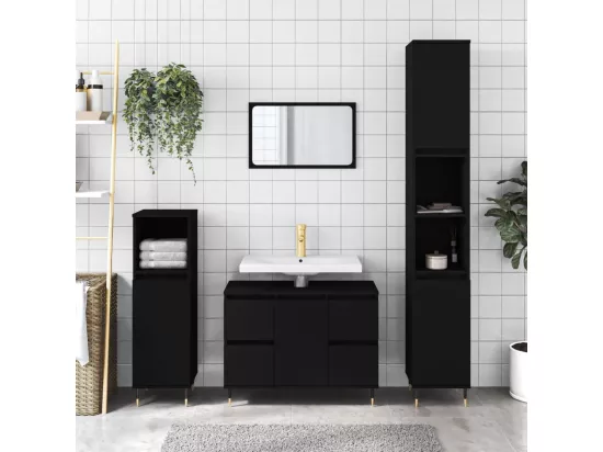 Armoire de salle de bain noir 80x33x60 cm bois d'ingénierie