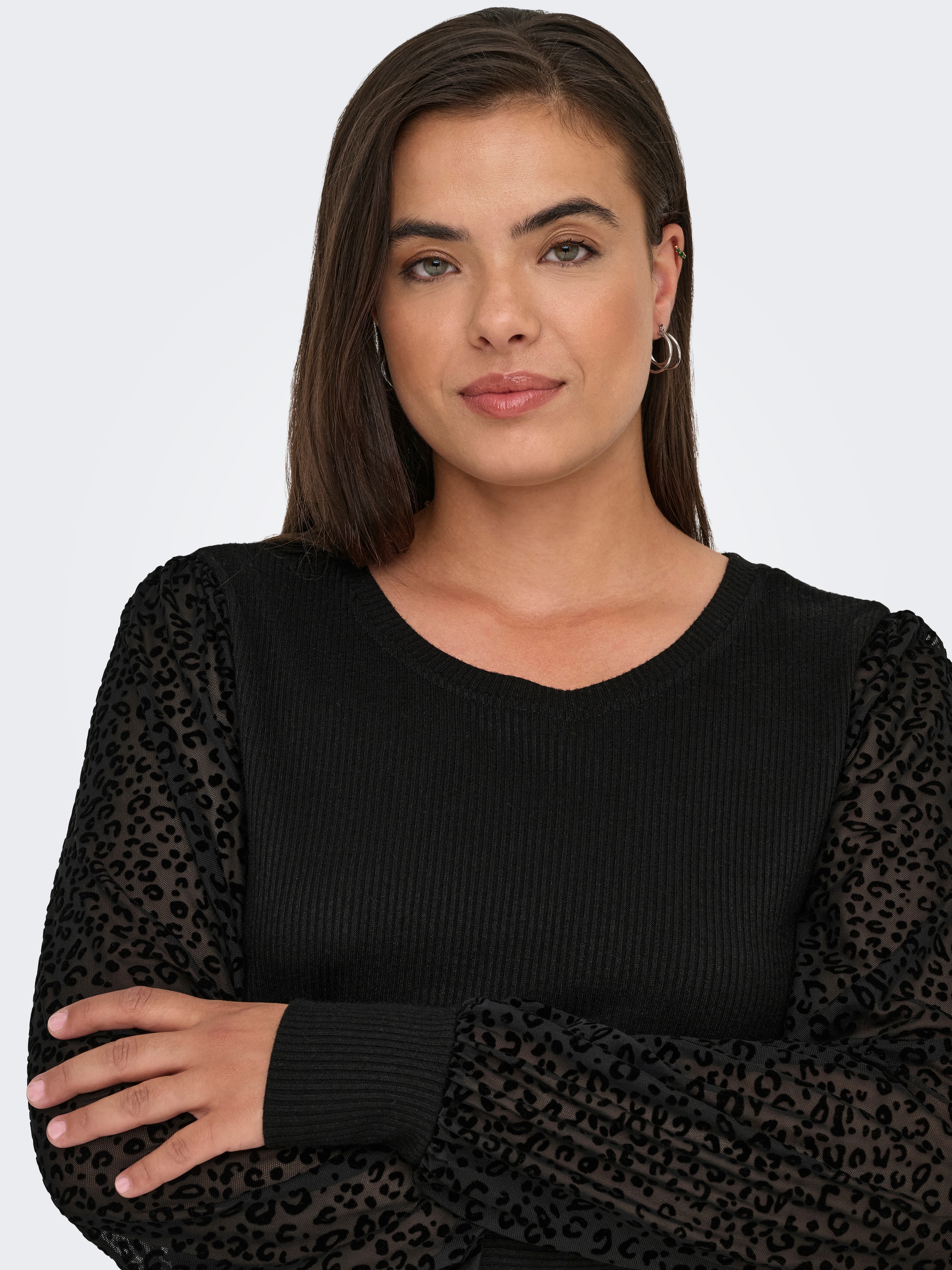 ONLY CARMAKOMA Langarmshirt »CARVELENA L/S O-NECK BLOUSE JRS«, Meshärmel mit Leoprint
