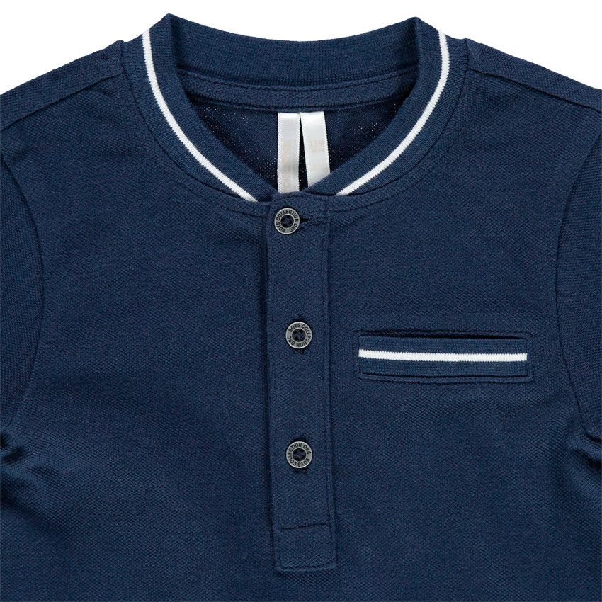 Polo manches courtes en coton bio à rayure contrastée - Bleu marine