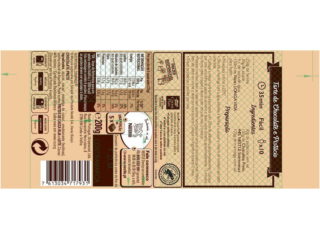TABLETE CULINÁRIA NESTLÉ 44% CACAU PACK 2 X 200 G