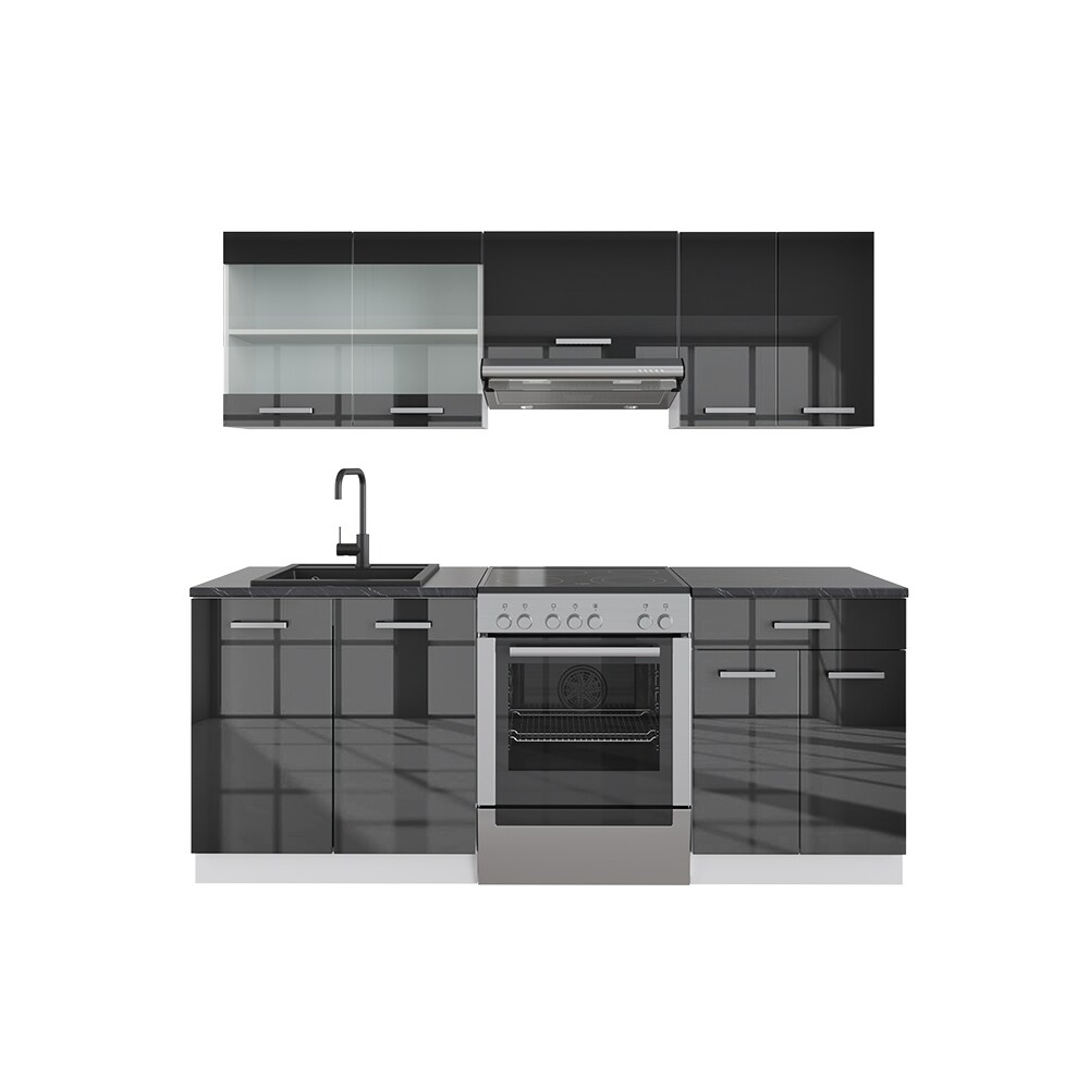 Vicco KÜCHE R-LINE 200CM KÜCHENZEILE KÜCHENBLOCK EINBAU Anthrazit Hochglanz