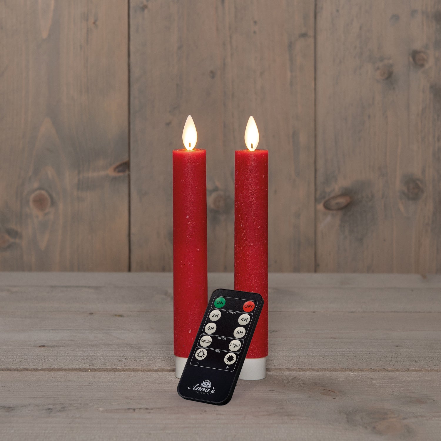 Anna's Collection LED dinerkaars Tara met timer rood D 2,2 H 18 cm 2 stuks
