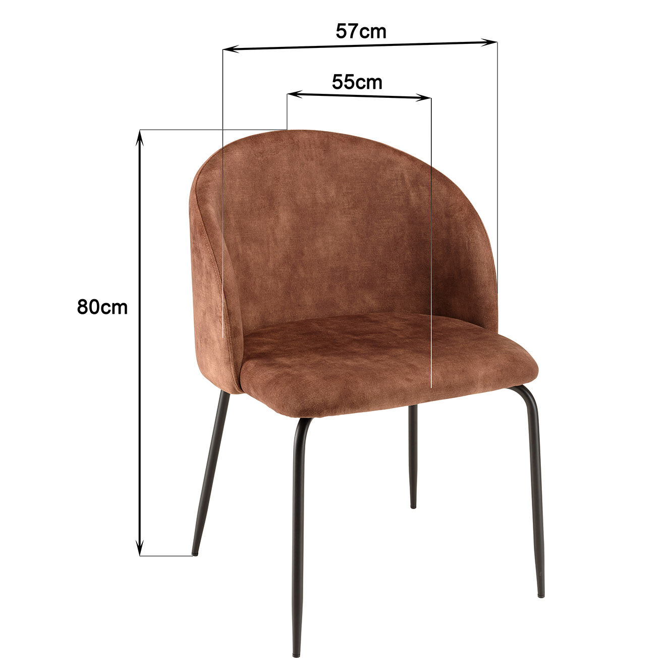 Macabane 2 Chaises en Velours Tom acajou - 55x57x80 cm