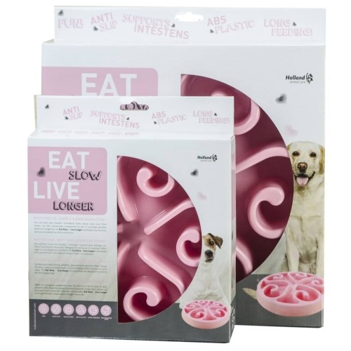 Comedouro lento redondo para cães, rosa