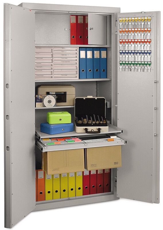 Rieffel Feuerfester Dokumentenschrank, 4 Ordnerhöhen, 95 x 55 x 195 cm, lichtgrau