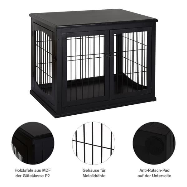 Hundehus Med Bordflate, Smådyrbur For Innendørs Bruk, Mdf Metall, Svart, 81X58,5X66 Cm