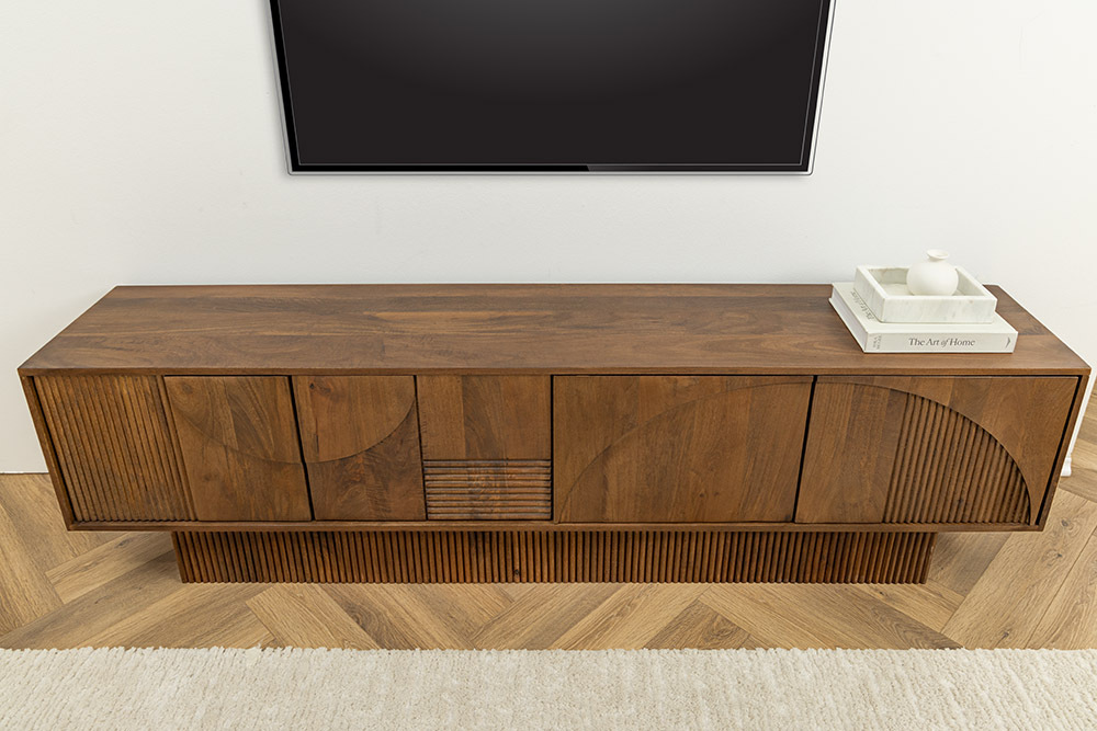 Massivholz TV-Lowboard ART DECO 200cm braun smoked Mangoholz 3D-Front
