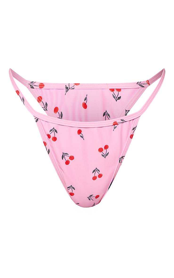 Rose Bas De Bikini Tanga Basique À Imprimé Cerises