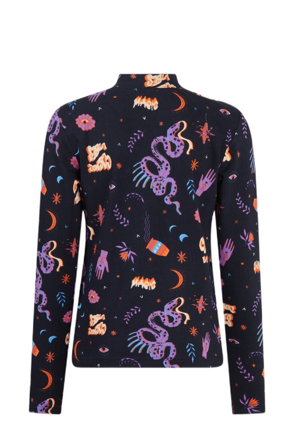 Shoeby longsleeve met all over print zwart/oranje/paars