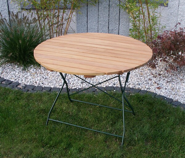 DEGAMO Klapptisch BAD TÖLZ 100cm rund, Flachstahl grün + Robinie