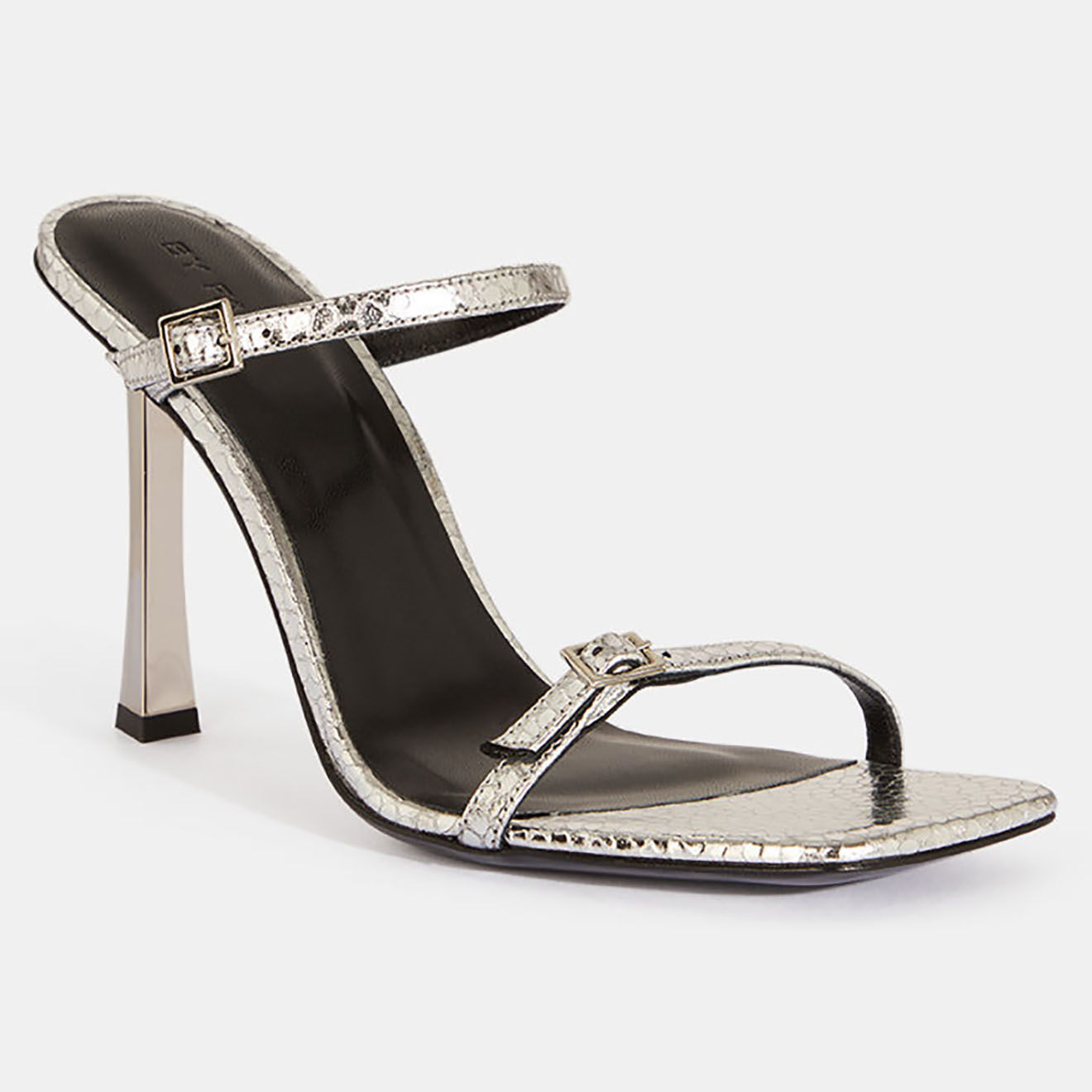 By Far Sandales en Cuir croco Flick argentées - Talon 8,5 cm
