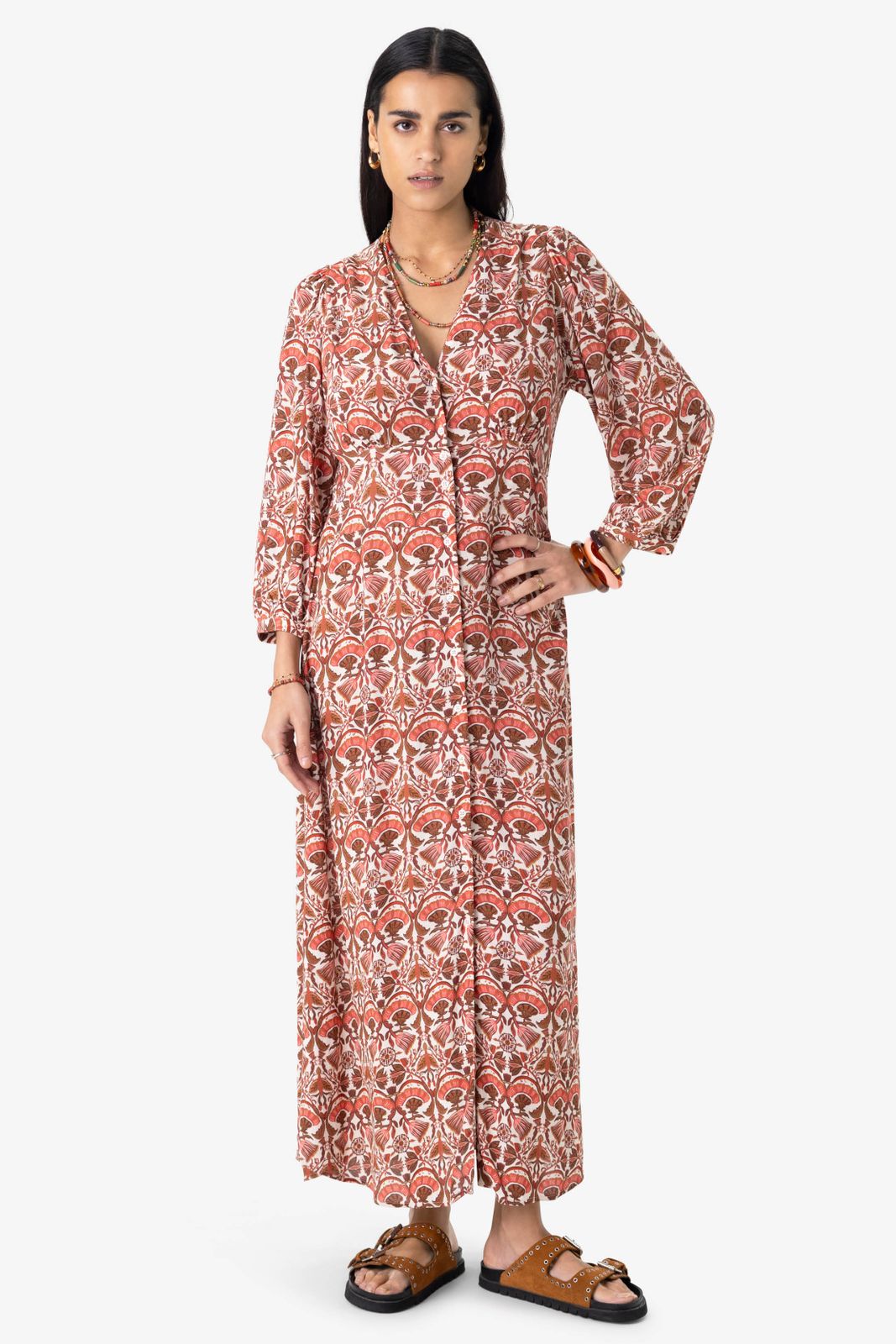Rode maxi jurk met bloemenprint