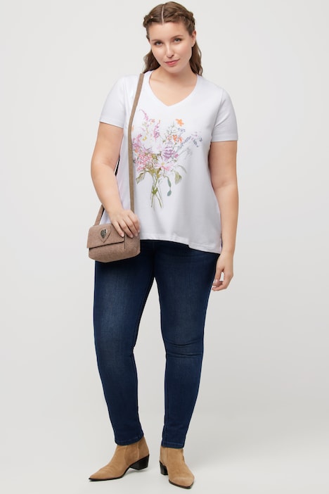 T-Shirt, Blumenstrauß, Classic, V-Ausschnitt, Halbarm